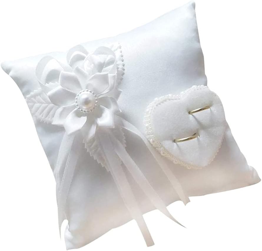 Veemoon Lace Pearl Wedding Ring Bearer Pillow Holder, 7.9 Inch Ring Bearer for Wedding