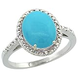 Sterling Silver Diamond Sleeping Beauty Turquoise Ring Oval 10x8mm, 1/2 inch wide, size 6