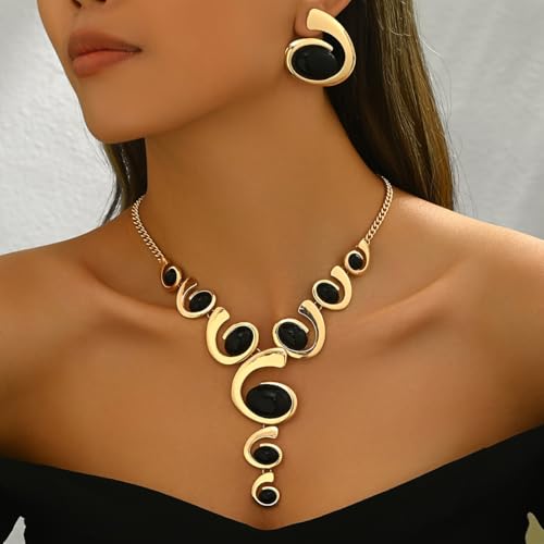 Gold Jewelry Set, Silver Black Boho Western Double Layered Chunky Vintage Pendant Necklace Stack Trendy Adjustable Non Tarnish Bracelet Cowgirl Dainty Hypoallergenic Earrings Jewelry Sets For Women4