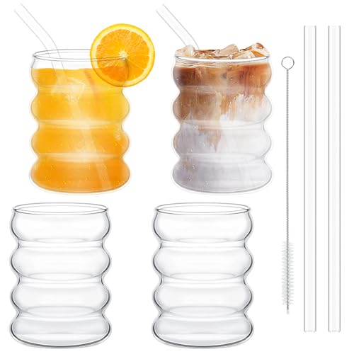 Pgtc Taza isotérmica de Espuma de 530ml/350ml con pajita,Juego de 4 tazas isotérmicas prismáticas resistentes al frío y al calor,Taza de café Latte Macchiato helado Whisky Cocktail Yogur Soda (B)