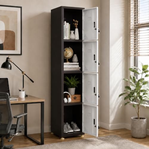 Image of Amazon Brand - Solimo 4-Door Vertical Steel Locker | Heavy-Duty Lockable Storage Cabinet for Gym, School, Office & Home | Secure Compartments for Clothes, Gear & Valuables Powder Coated Brown Finish