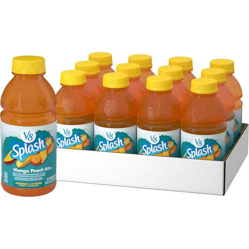 V8 Splash Mango Peach Flavored Juice Beverage, 16 fl oz Bottle (12 Pack)