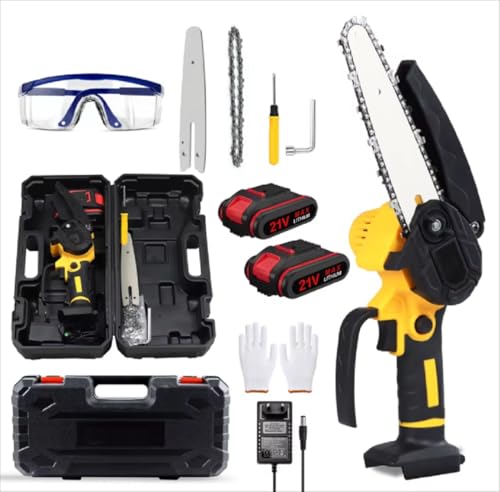 Image of Mini Chainsaw Cordless 6 Inch Cutting Area Wide Heavy Duty Battery Powered Hand Saw gardens farms pastures Wood Working Tool Like Logging Cutting Pruning with Multicolor