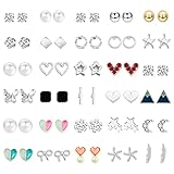 NEWITIN 30 Pairs Colorful Cute Earrings for Girls Sensitive Ears Hypoallergenic Girl Stud Earrings Set Stainless Steel Cartoon Stud for Girls and Women