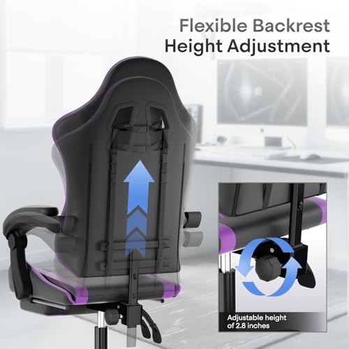 Image of Athena Collection Ergonomic Gaming Chair for Adults, Purple | Height Adjustable Office Chair Computer Desk Chair with Footrest & Headrest Lumbar Support for Office & Home, 350lbs