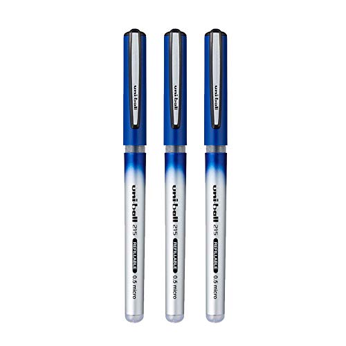 Image of Uniball uni-ball UB-215 Refillable Liquid Ink 0.5 mm Micro Roller Pen, Blue Ink, Pack of 3 Vision Elite Roller Pen (Blue,1 Piece)