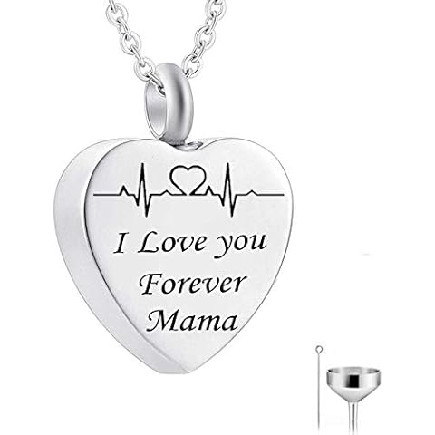 Hoisy Cremation Keepsakes for Ashes for Men, Cremation Keepsakes for Ashes Butterfly Heart Pendant Electrocardiogram Engraved I Love You Forever Mama 50X2cm Cover