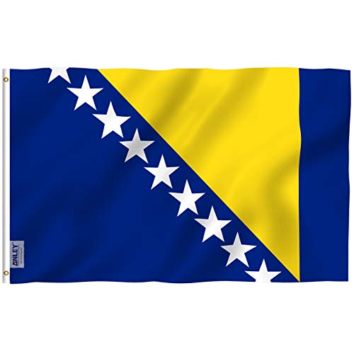 Anley Fly Breeze 3x5 Feet Bosnia and Herzegovina Flag - Vivid Color and Fade Proof - Canvas Header and Double Stitched - Bosnia-Herzegovina Flags Polyester with Brass Grommets 3 X 5 Ft