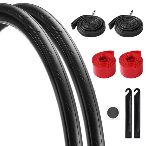 Lukasports 2Pcs 700x25c Tire, Road Bike Tires 700 x 25c & 700x25c-28c FV 48mm Inner Tubes Set, Folding Replacement Tires (ETRTO 25-622), 700 x 25c Tire, Puncture-Resistant Tires for City Road