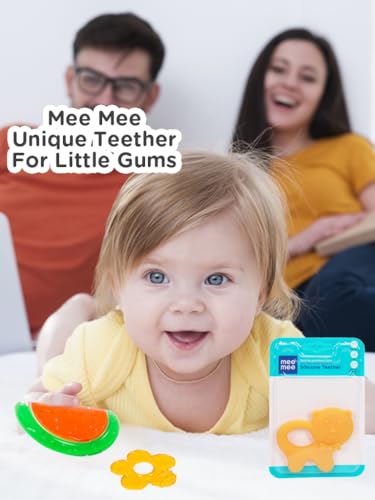 Image of Mee Mee Silicon Baby Teether for Teething Gums, Teething Toy with Muti-Textured for Infants and Babies, Cat Design (Single Pack, Orange)
