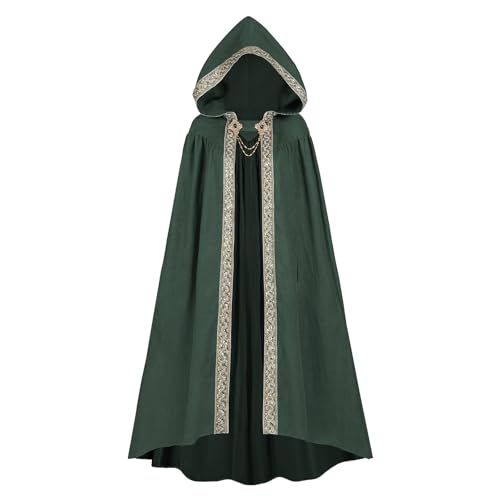 LTAKK Cloak with Hood Women Renaissance Hooded Medieval Cloak Witch Robe, Blackish Green, Large
