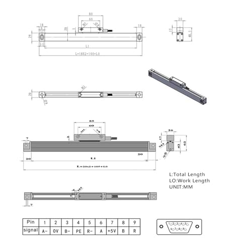 Codificador lineal de 0,005 mm pequeño en el taller mecánico con transductor de 100mm 3