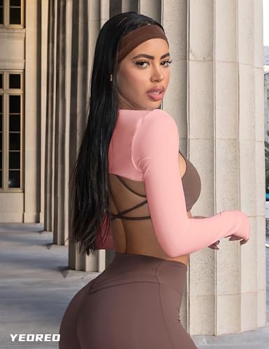 Image of YEOREO Women Crop Top Long Sleeve Bolero Open Front Workout Cropped Shirts Sports Shrug