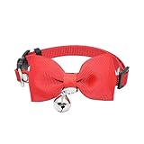 Olahibi Breakaway Clasp Safe Release Cat Collar, Handmade Bowtie,Clear Bell,Nylon Material, for Adult Cats(S,Red)