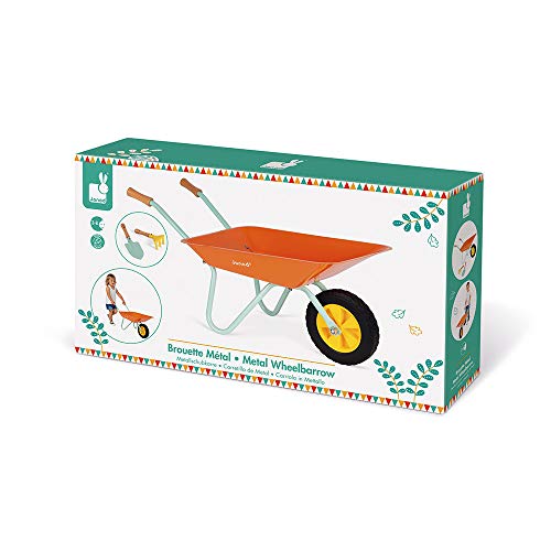 Janod J03194 Happy Garden Metal Wheelbarrow, Orange/Blue