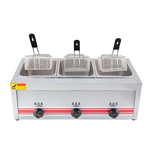 Gas Fritteuse große Kapazitätsbraten aus Edelstahl LPG Fryer für Zuhause und kommerzielle - einstellbare Feuerkraft mit Körben und Deckel - Perfekt für Chips, Donuts, Fisch - einfach sauber