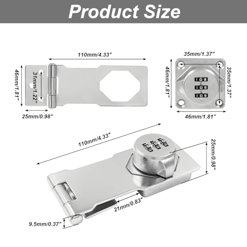 Image of Household Cabinet Password Hasp Locks Easy-to-Install Cabinets Combination Lock with Screws for Small Doors and Cabinets (Silver)