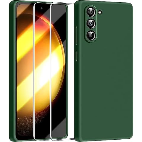 Dssairo 3 in 1 for Samsung Galaxy S23 Case, with 2 Pack Screen Protector, with Full Camera Cover Protection，Liquid Silicone Slim Shockproof Protective Phone Case for Samsung S23 5G 6.1 (Alpine Green)… Cover