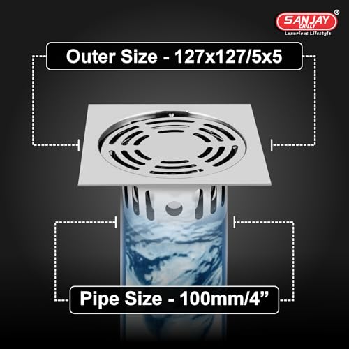 Image of SS Floor Drain Cockroach Trap 304 Grade Kitchen Washbasin Sink Toilet Waste Water Drainer Safety from Insects in Bathroom Gratings (Square Ringo 5 x 5 Inch Silver)