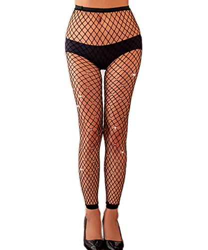 Image of Womens Sexy Sparkle Rhinestone Footless Fishnet Leggings High Waist Footless Tights