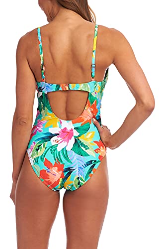 La Blanca Women's V-Neck One Piece Swimsuit, Aquamarine/Tropea Breeze, 6 #TOP1