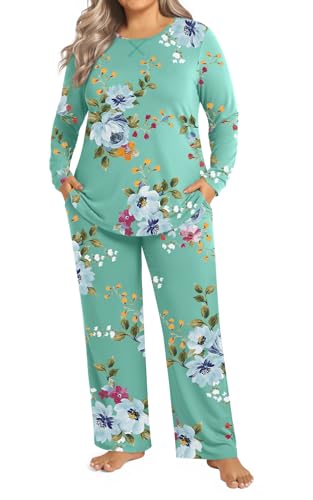 Plus Size Women's Pajamas Sets 2 Piece Long Sleeve Pj Sleepwear Soft Comfy Tops and Pants with Pockets - Image 3