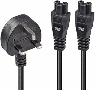 LINDY 30428 2.5 m UK 3 Pin Plug To IEC 2 x C5 Splitter Extension Cable - Black