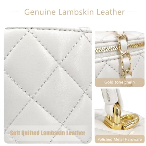 Image of M-ioi-M Small Genuine Leather Purse Quilted Crossbody Bag for Women, Mini Top-Handle Shoulder Handbag w /Gold Chain Strap