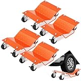Heavy Duty 6000 Lbs Car Wheel Dolly Set – 4-Pack Steel Vehicle Positioning Skates – 360° Lockable Swivel Casters – Ideal for Moving Cars, Trucks, SUVs in Garage, Auto Repair Shop –