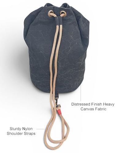 Image of The House of tara Distressed Canvas Backpack /Rucksack for Unisex | 20 Litres | Casual Cotton Bag with Spacious Compartment & Drawstring Strap | Suitable for Everyday Essentials