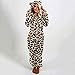 Women Flannel Pajamas Fashion Leopard Print Color Block One Piece Homewear Sherpa Fleece Zip Up Hooded Jumpsuit Pjs