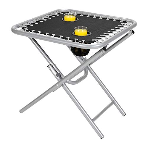Parkland® Folding Outdoor Steel Frame Garden Patio Drinks Side Table with Drinks Holder for Zero Gravity Sun Lounger (Black)