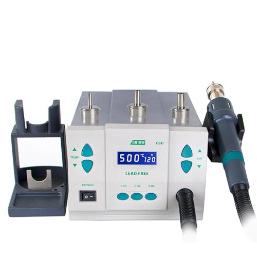1000W Heißluft-Nacharbeitsstation, einstellbar 100℃-500℃, 250L/min Luftstrom, bürstenloses Gebläse, inklusive 3 Düsen, ideales Lötwerkzeug-Kit für Elektronik-Reparatur und DIY-Projekte