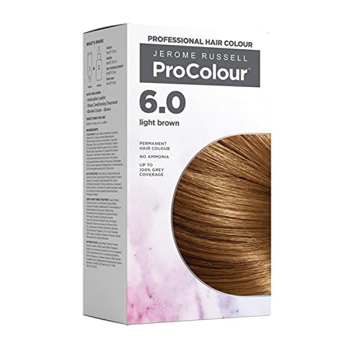 Jerome Russell ProColour Light Brown 6.0 Permanent Hair Colour – Ammonia Free Hair Dye for Full Grey Coverage, Shine & Colour Retention with Brazil Nut Oil