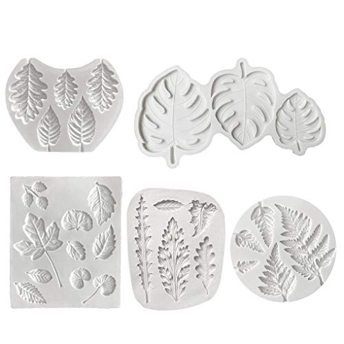Rolin Roly 葉形 シダの葉 モンステラ カエデの葉 バラ形 シリコン型 グ ベーキング フォンダン型 石鹸 石膏 粘土 キャンドル 型 抜き型 シリコンモールド 5セット