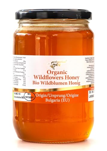 900 g Organic Wildflower Honey – Pure, Unheated, Single Source – Rich Taste & Natural Flavour – 100% Raw & Unprocessed – Premium Quality, Sustainably Harvested (900, Wildflowers)