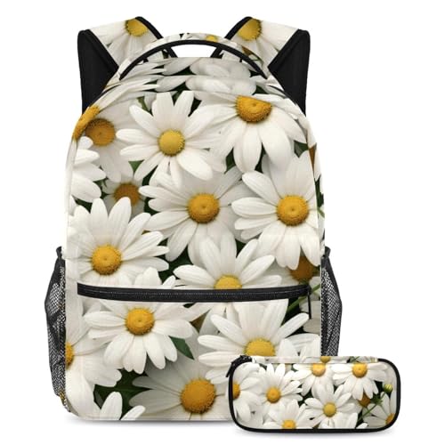 Cartables de grande capacité sac à dos voyage étudiant motif marguerite avec trousse