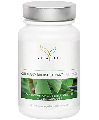 Ginkgo Biloba Extrakt - 100mg pro Tagesdosis - 120 Kapseln - Hochdosiert mit 24% Flavonoiden & 6% Pantothensäure - Vegan - Ohne Magnesiumstearat - Made in Germany