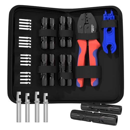 GOOPOOL Solar Crimping Pliers for 2.5/4/6 mm², with 10 Pairs Solar Panel Connectors + Crimping Pliers + 1 Pair of Solar Keys, Photovoltaic Connector, Solar PV Cable GOOPOOL Solar Crimping Pliers for 2.5/4/6 mm², with 10 Pairs Solar Panel Connectors + Crimping Pliers + 1 Pair of Solar Keys, Photovoltaic Connector, Solar PV Cable