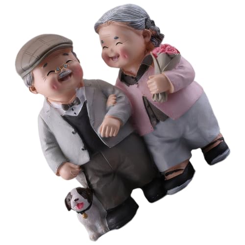 Calcipxx Resin Figurine of Elderly Couple with Dog for Home and Garden Decor