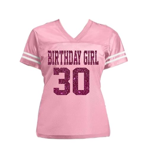 Customized Glitter Jersey Shirt for Women, Personalized with Name, Team, Birthday Girl Sparkles and Age or Number, Pink or Choose Colors