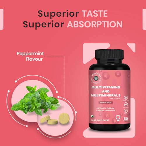 Image of CUREFOREVER Multivitamin Tablets for Women with Vitamin C, Zinc & Biotin | Complete Multivitamin for Women's Wellness | Supports Energy, Bone Health, Skin & Immunity | 60 Veg Tablets