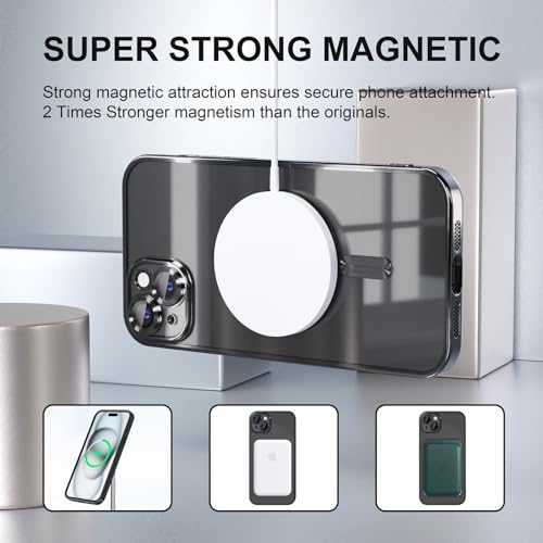 Image of Misea Magnetic for iPhone 15 Plus Case Compatible with MagSafe Black | [Never Yellowing] [Military Drop Protection] Full Camera Lens Protector Plating Soft Clear Phone Case for Women, Black