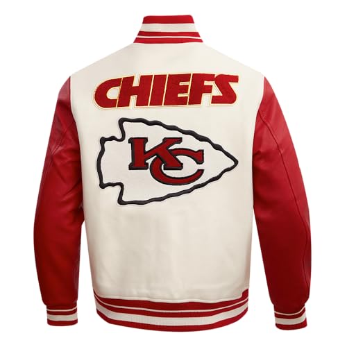 Pro Standard Mens NFL Kansas City Chiefs Retro Classics Varsity Jacket Eggshell/Red 2XL - Image 2
