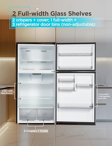 BLACK+DECKER 24 Cu. Ft. Top Mount Refrigerator with Freezer, 2 Door Refrigerator with Top Freezer and Adjustable Temperature Control, Full Size Kitchen, ENERGY STAR, BR2400JS, Stainless Look on Fridge.com