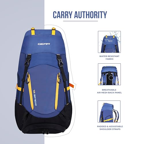 Image of Gear Overland 55L Extra Large Water Resistant Rucksack /Travel bag /For Men & Women(Blue - Yellow)