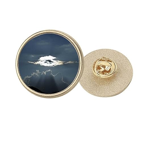 Broche ronde en métal doré nuages gris ciel blanc taille M pour veste