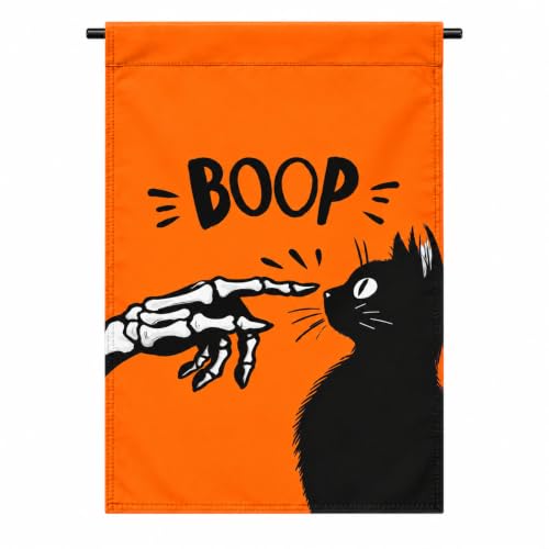 Halloween Garden Flag 12×18 Inch Black Cat Double Sided Linen Yard Flag