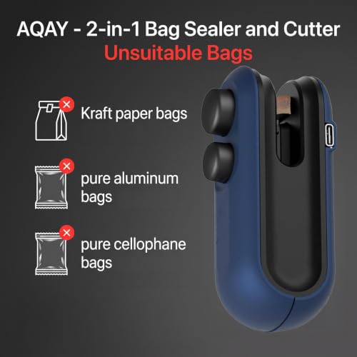 Image of AQAY 2-in-1 Bag Sealer and Cutter, Mini Food Sealer with Magnet Design, Mini Rechargeable Handheld Bag Sealing Machine for Chips Snacks Plastic Bags Fresh Storage Color - Navy Blue
