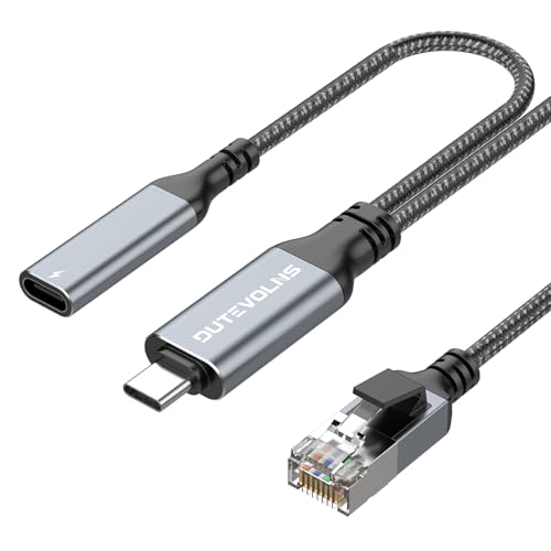 Dutevolns USB C a Ethernet Cable 5m, USB C Cabeza materna 60W PD Carga Rápida y Gigabit LAN Dos en Uno, Cable de Nylon Tipo C a RJ45, Directamente Conectado, para Mac, PC, Surfear en Internet y Cargar